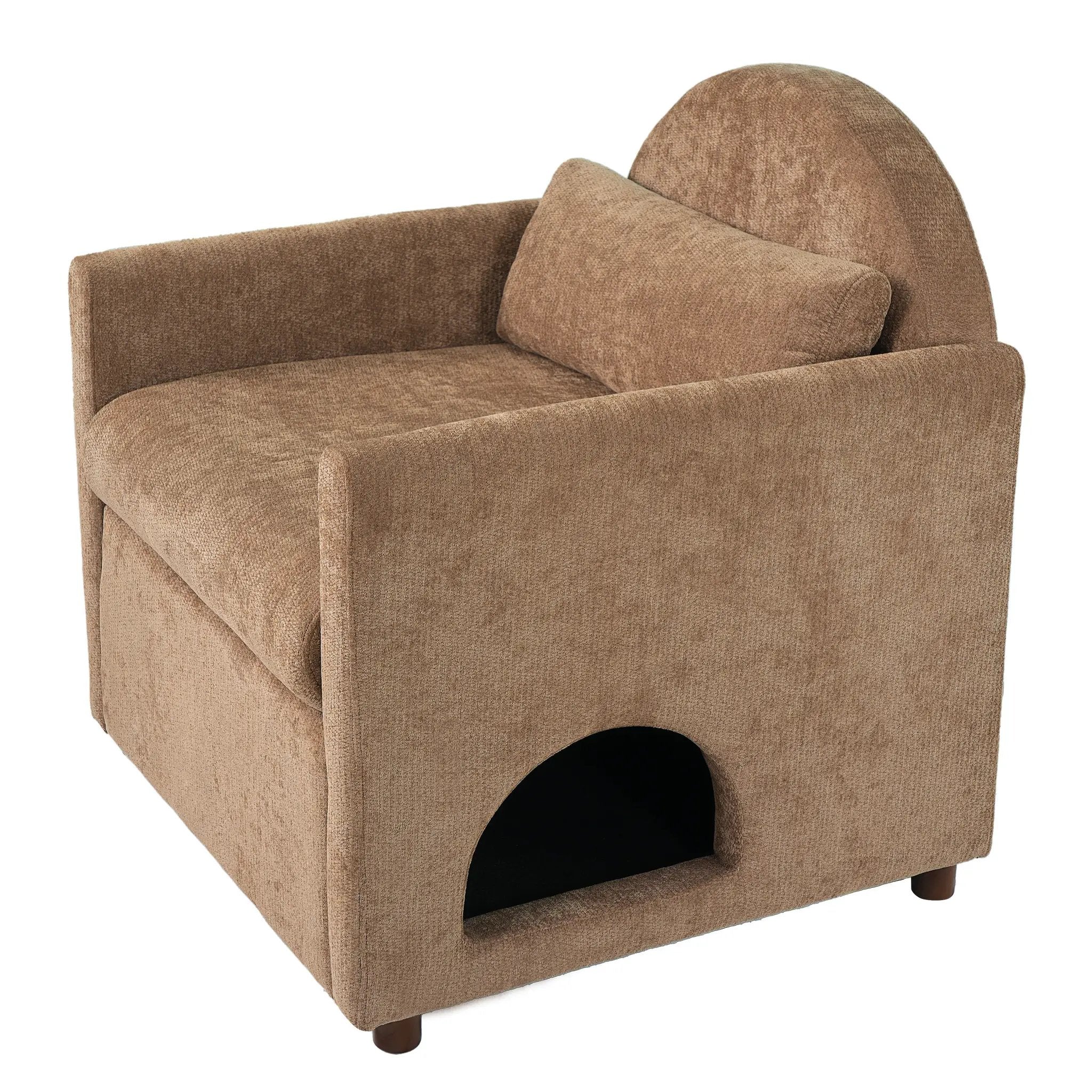 Coffee Pet Friendly Accent Chair with Hidden Pet Nook by Home Furnishers in brown textured fabric