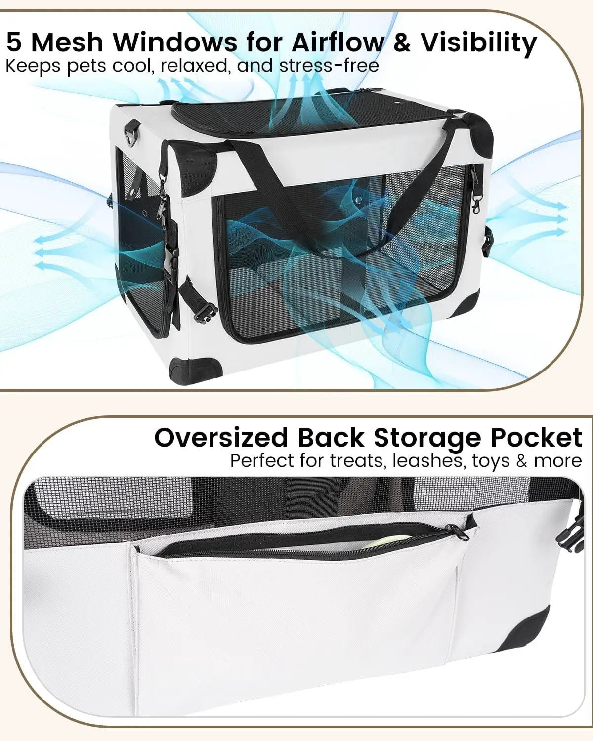 Large Cat Carrier for 2 Cats Soft Sided Travel Crate Up to 55lbs by Wags & Whiskers Pet Supply