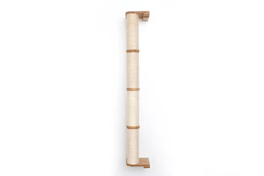 Wall-mounted Cat Climbing Pole by Catastrophic Creations, sisal-wrapped scratching post with wooden mounts