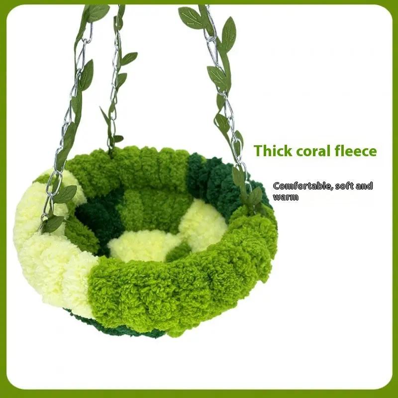 Forest Style Plush Parrot Bird Nest Hammock Deep Forest Green Small by Sell My Stuff