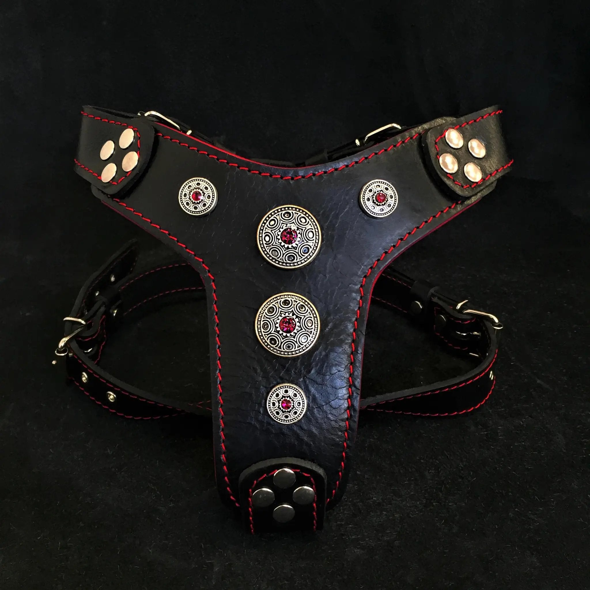 The ''Bijou'' harness Black & Red Small to Medium Size - Pet Collars & Harnesses from Bestia Dog Gear