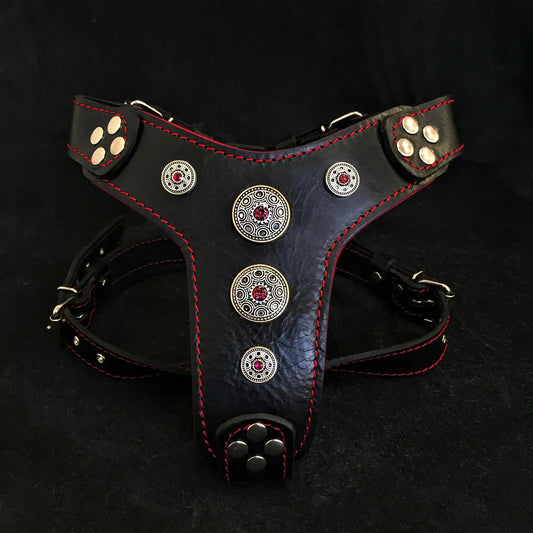 The ''Bijou'' harness Black & Red Small to Medium Size - Pet Collars & Harnesses from Bestia Dog Gear