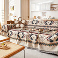 Load image into Gallery viewer, Extra Large Sofa Cover, stretchable furniture protector with beige geometric print designed to fit sofas
