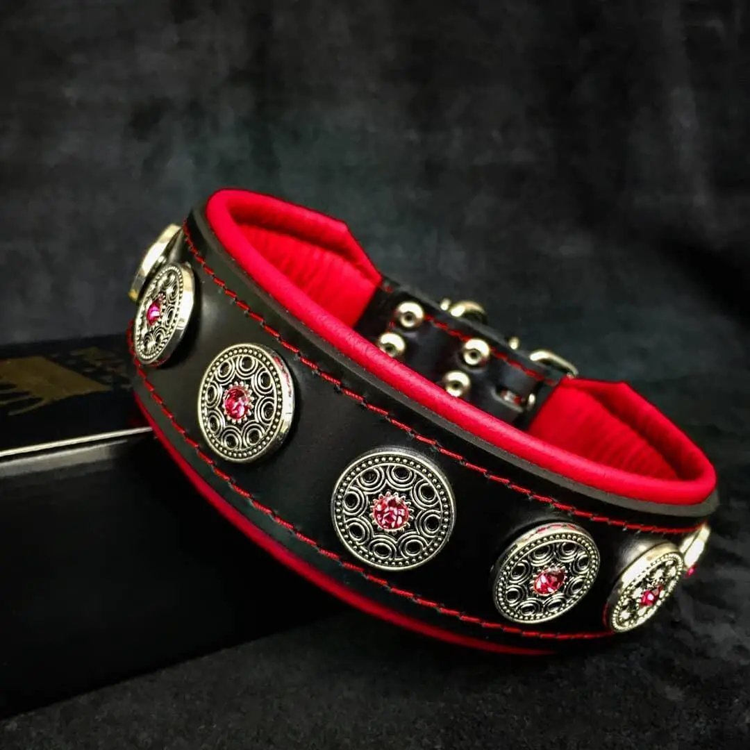"Bijou" collar black & red - Pet Collars & Harnesses from Bestia Dog Gear