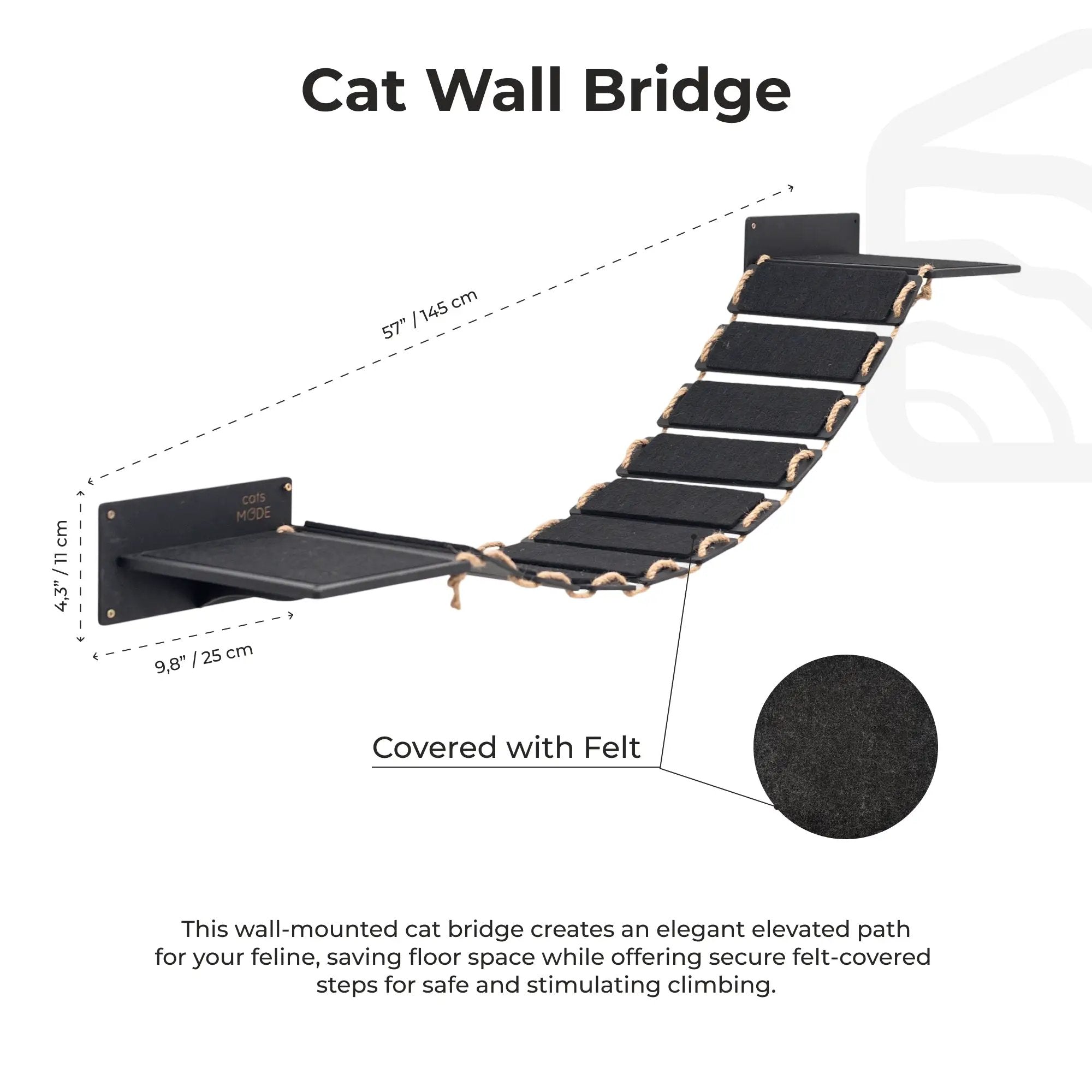 Enjoy The Wood Wall Cat Walk Black 48 Inch Wooden Climbing Bridge by Enjoy The Wood