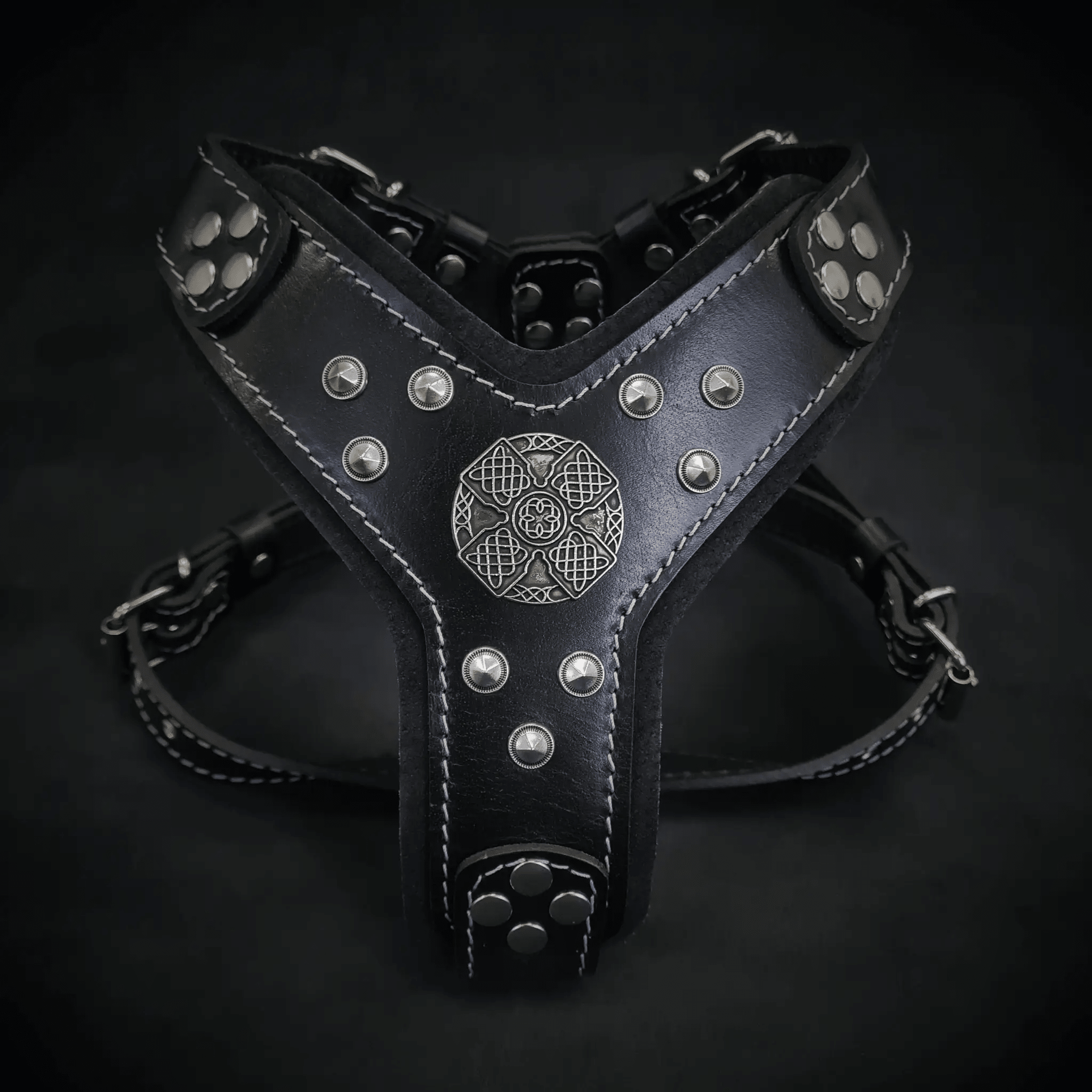Bestia Dog Gear Maximus Harness Black & Silver Genuine Leather S/M by Bestia Dog Gear