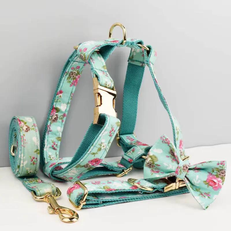 Blue Blossom Floral Harness Lead Set 3 Piece Kit With Removable Bow by DDPaws