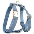 Load image into Gallery viewer, Luxury Blue Denim Dog Harness Leash Bow Tie Set Personalized Buckle by DDPaws
