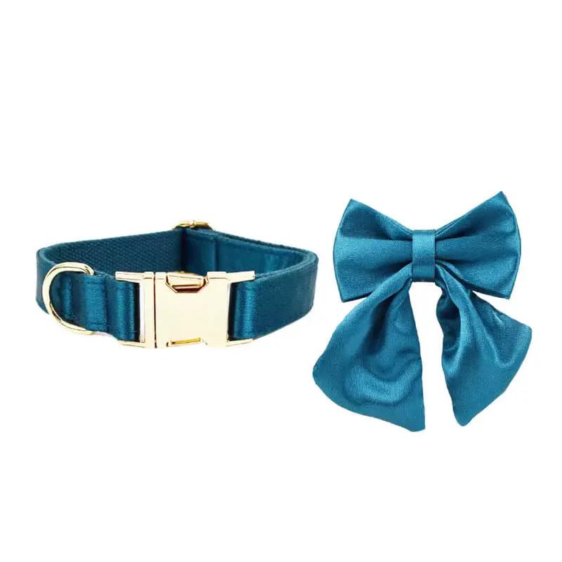 Luxe Blue Green Satin Dog Harness And Leash Set No Pull Custom Matching Pet Walking Gear Style by DDPaws