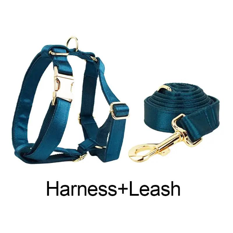 Luxe Blue Green Satin Dog Harness And Leash Set No Pull Custom Matching Pet Walking Gear Style by DDPaws