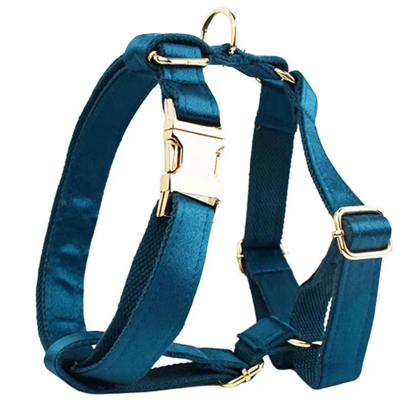 Luxe Blue Green Satin Dog Harness And Leash Set No Pull Custom Matching Pet Walking Gear Style by DDPaws