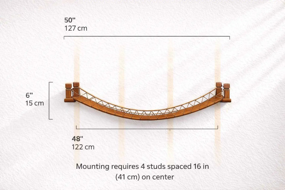 Cat Bridge for Wall by Catastrophic Creations; curved brown wooden cat perch with lattice sides