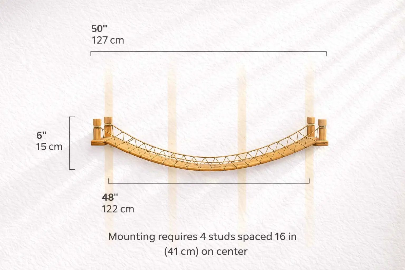 Cat Bridge for Wall by Catastrophic Creations; curved wooden cat perch with lattice rope, 50in long