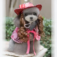Load image into Gallery viewer, Pet Zen Christmas pet clothing for dogs; pink leopard-print cape with ribbons and a red hat
