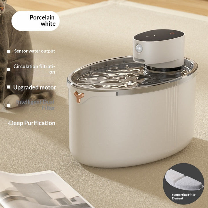 White oval fountain with removable sensor module