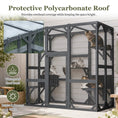 Load image into Gallery viewer, Outdoor cat enclosure, 71x37x71 in wooden frame with mesh panels and waterproof roof; several cats inside.
