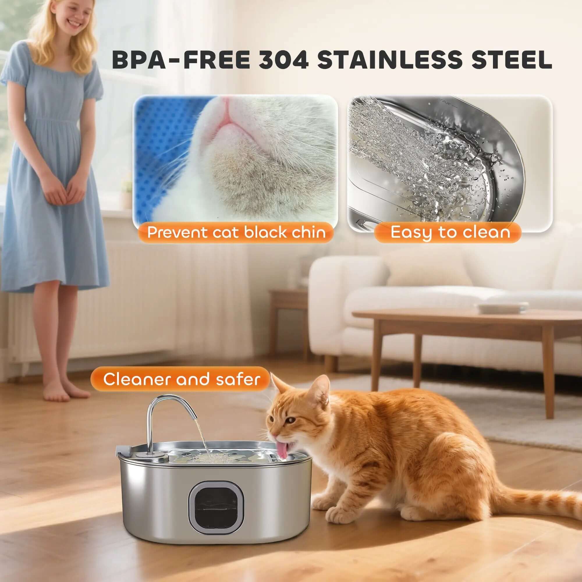Stainless steel cat water fountain, 246 Oz/7L, with filters and ultra-quiet pump, for cats, dogs and multi-pet homes