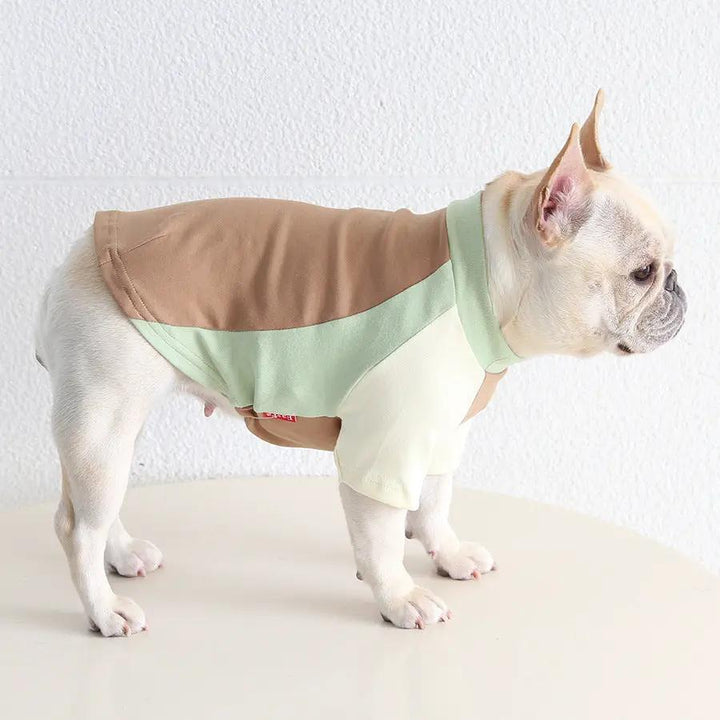 SOCKPET Pug &amp; Frenchie Color-Block Tank for dogs in pastel brown, mint, and cream.