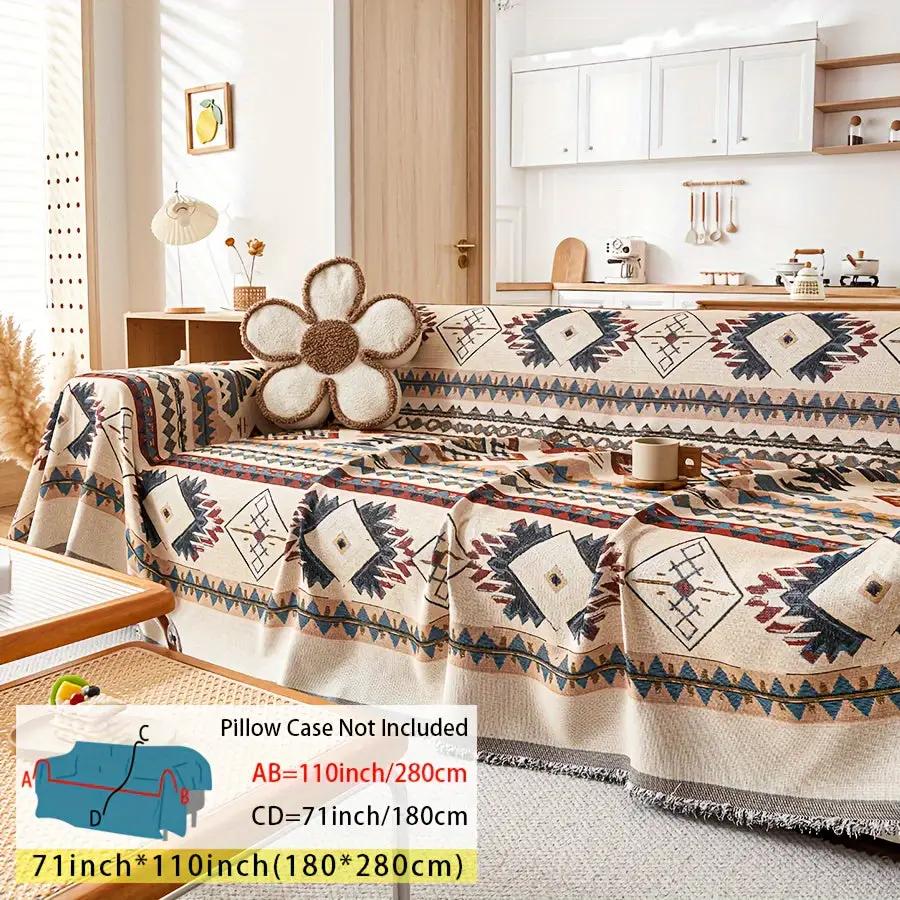 Extra Large Sofa Cover by topspet, stretchable furniture protector with beige geometric pattern for sofas 71x110 inches