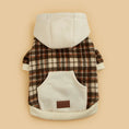 Charger l'image dans la visionneuse de la galerie, Dog hoodie coat in brown plaid and cream, thick knit with hood and pocket, Spice Paws patch
