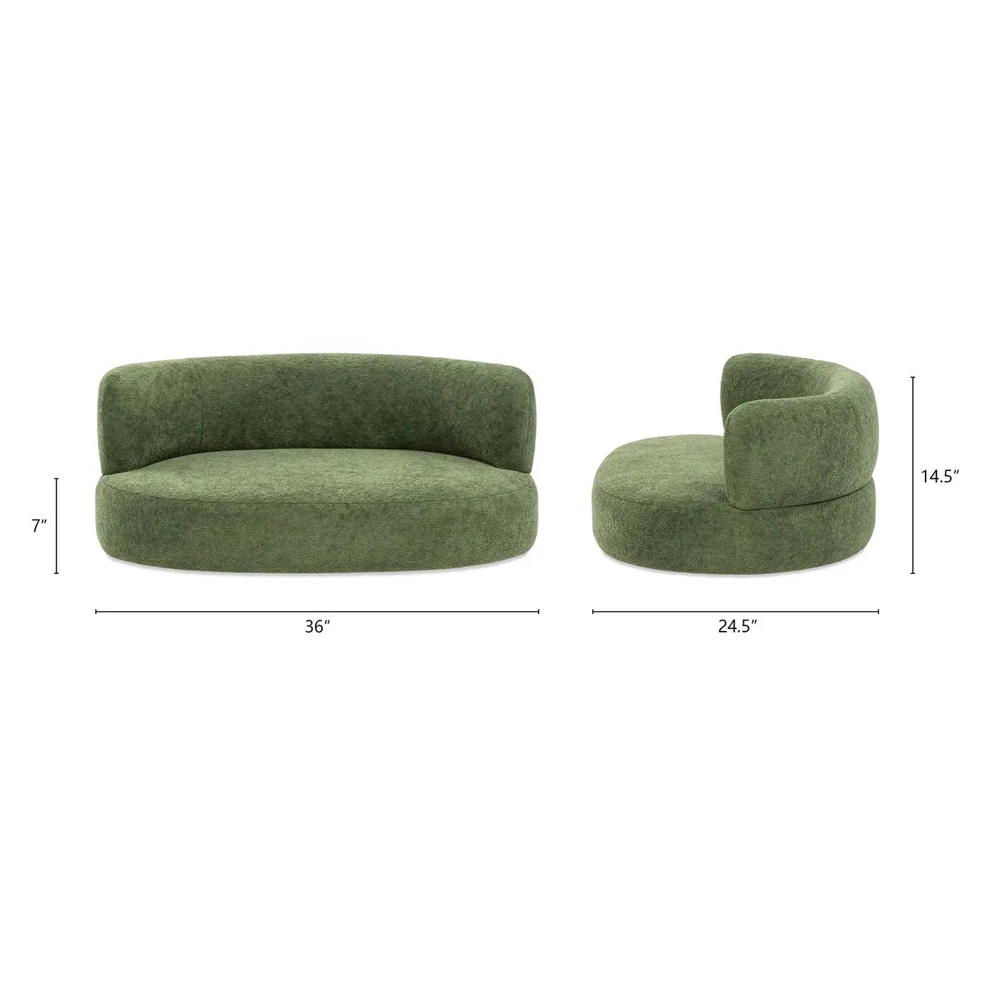 Shep 36' Curved Dog Sofa Bed Medium Moss Green Fleeced Teddy by HouseOfZazla