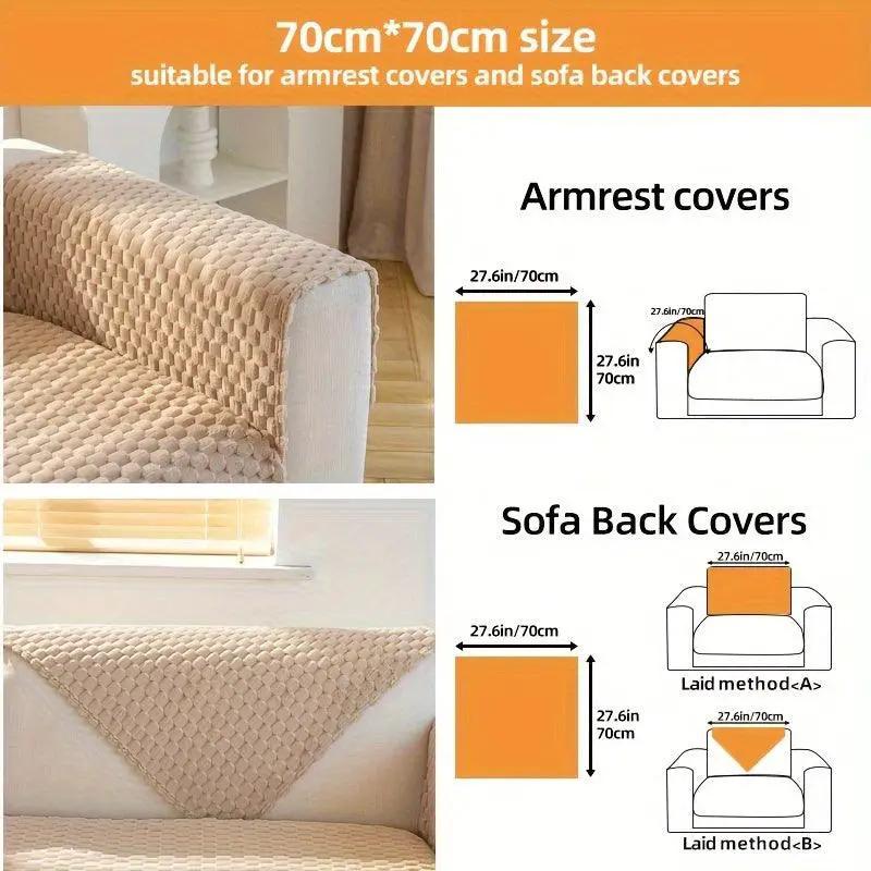 Plush Nordic Sofa Slipcover beige plush fabric for armrest and sofa back covers.