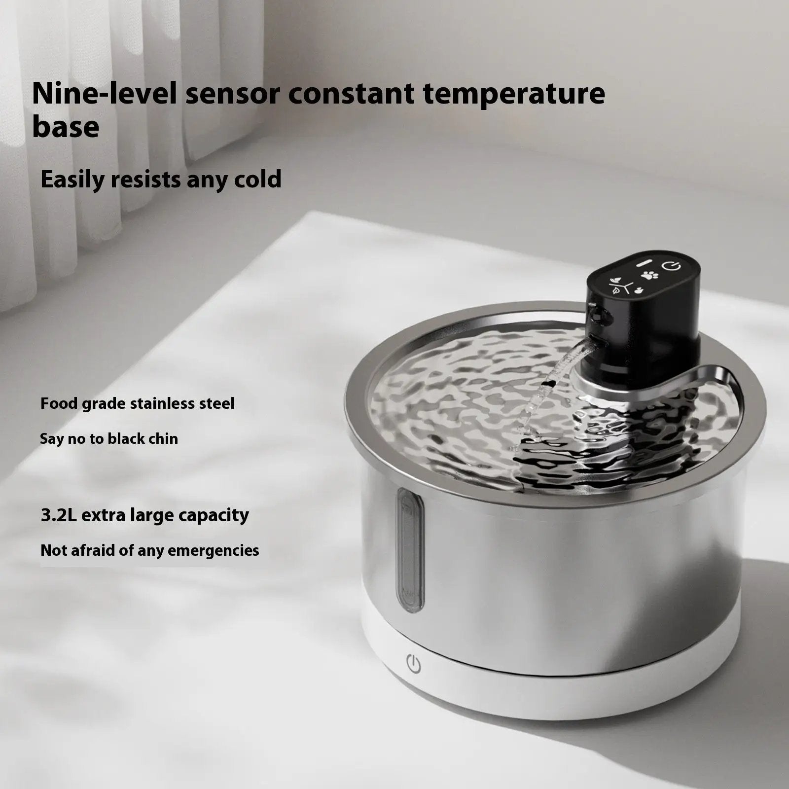 Premium Stainless Steel Heated Cat Water Fountain With Nine Gear Base by Pet Zen