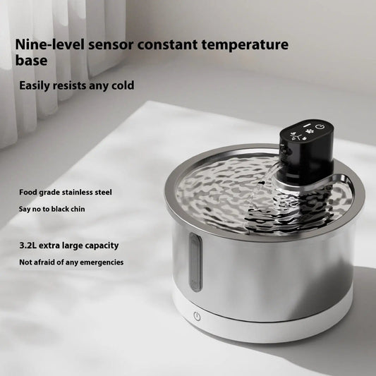 Premium Stainless Steel Heated Cat Water Fountain With Nine Gear Base by Pet Zen