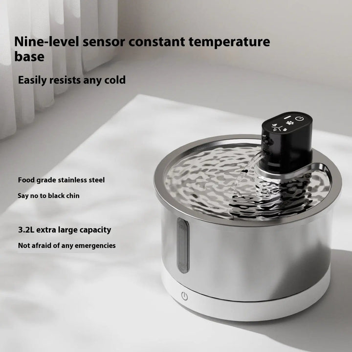 Premium Stainless Steel Heated Cat Water Fountain With Nine Gear Base by Pet Zen