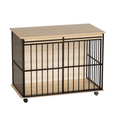 Charger l'image dans la visionneuse de la galerie, Large wooden dog crate by Sangria Beech; natural wood with black metal, removable tray and secure doors.
