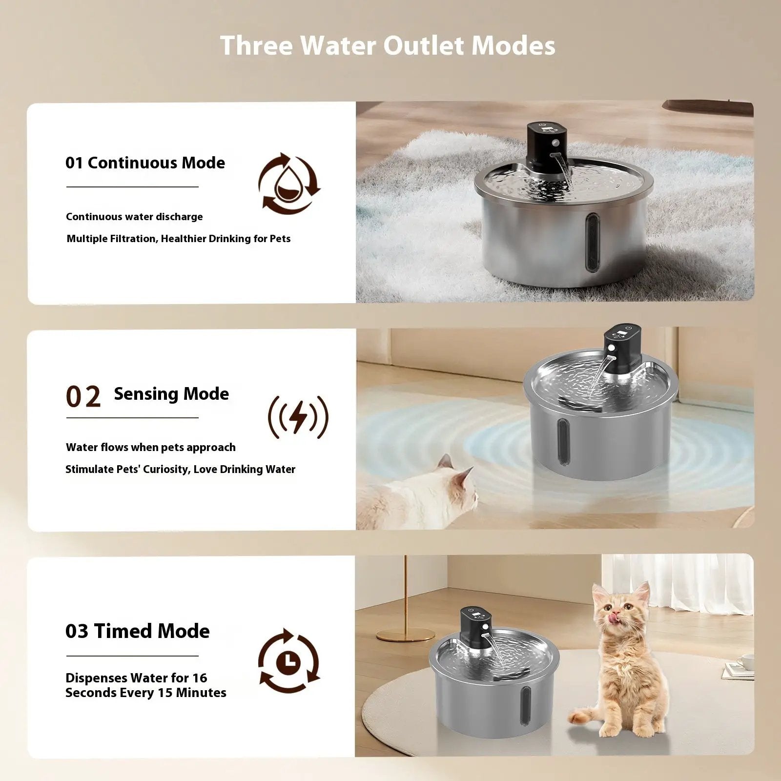 Premium Stainless Steel Heated Cat Water Fountain With Nine Gear Base by Pet Zen