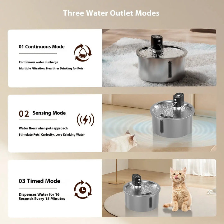Premium Stainless Steel Heated Cat Water Fountain With Nine Gear Base by Pet Zen