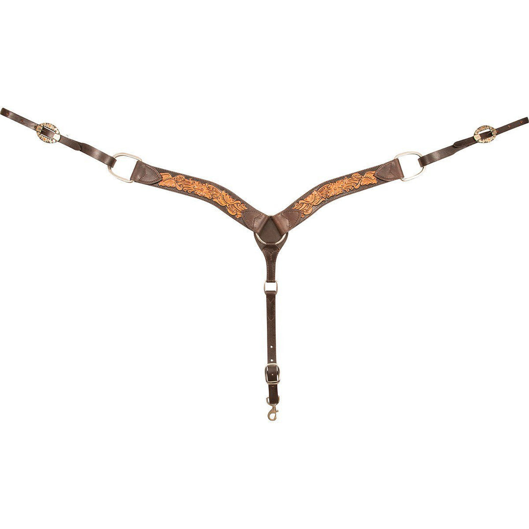 Cashel Two-Toned Floral Tooled Leather Breast Collar, 2"