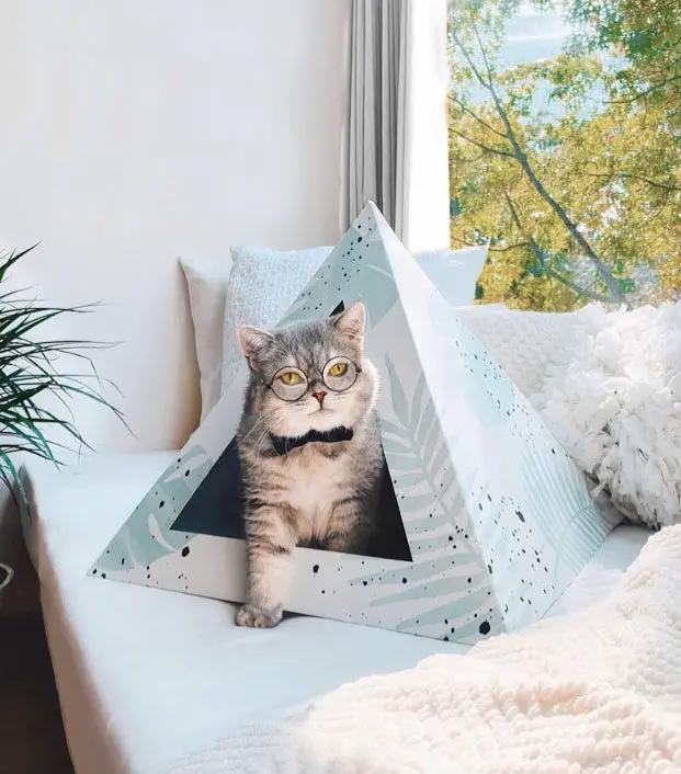 Kitty Kardboard Premium Cardboard Cat Pyramid Modern Sleek Home Decor And Cozy Cat Hideaway by KittyKardboard