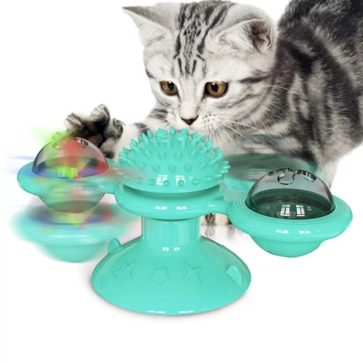 STEVVEX Interactive LED Windmill Cat Toy With Catnip Suction Base by Stevvex
