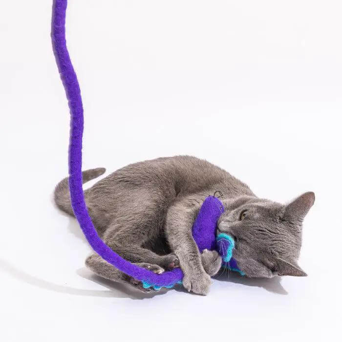 Catch a Mouse by the Tail - Wool Cat Toy, purple, Cat in the Box LLC