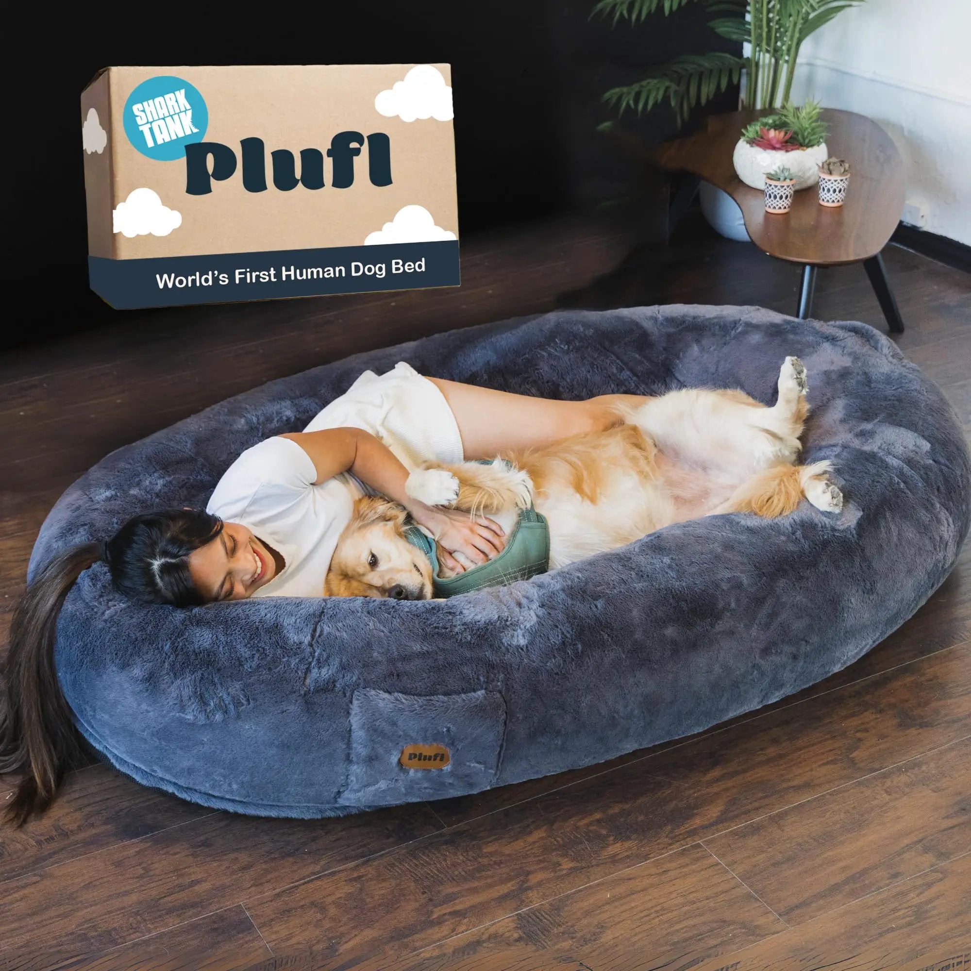 Plufl The Original Human Dog Bed for Adults Kids and Pets. As Seen on Shark Tank. Comfy Plush Large Bean Bag with Memory Foam Machine Washable and Durable. Perfect nap and Floor Bed - Black - from For Animals, With Love