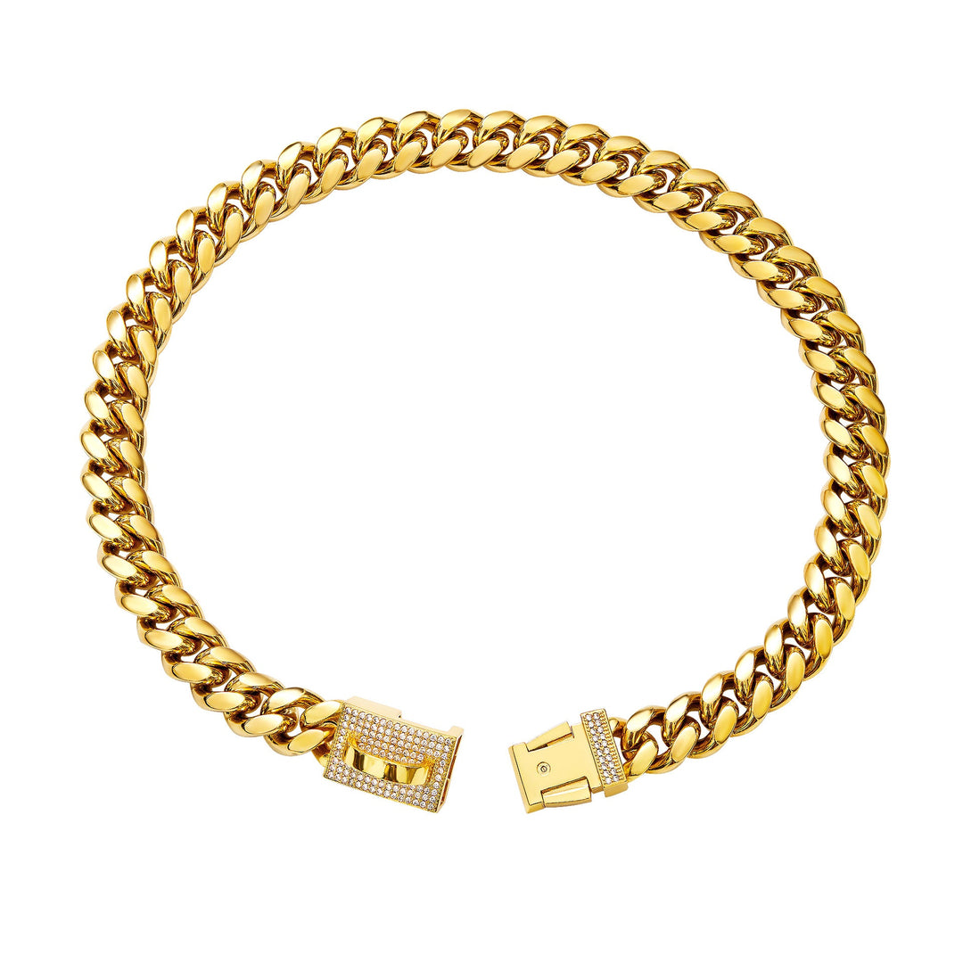 Gold-tone 14mm collar with clasp open