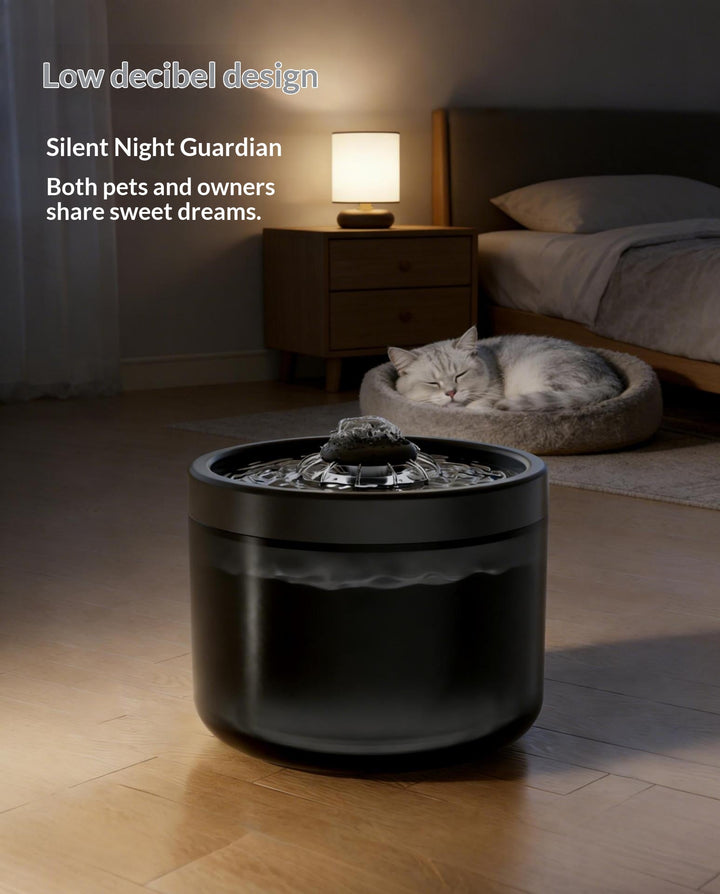 Dark round fountain in a bedroom setting