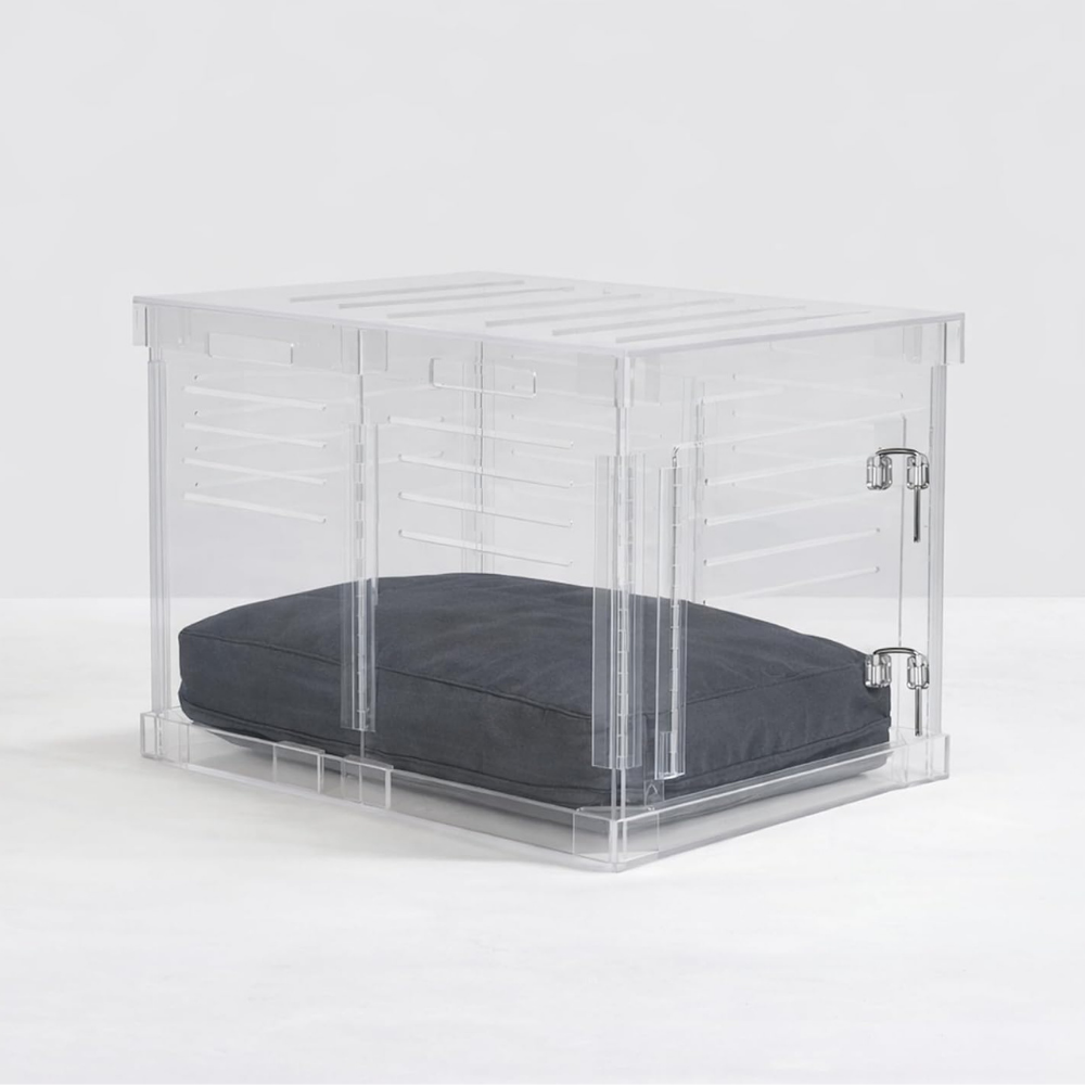 Hiddin Clear Acrylic Dog Crate – Small, Silver Latch