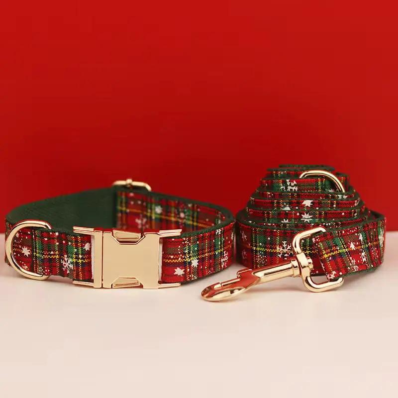 Festive Pets Christmas Plaid No Pull Dog Harness Set Collar Leash Personalized Engraved Buckle Tailored Fit by DDPaws