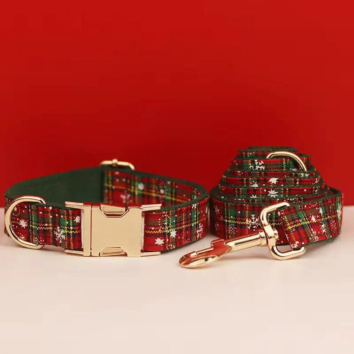 Festive Pets Christmas Plaid No Pull Dog Harness Set Collar Leash Personalized Engraved Buckle Tailored Fit by DDPaws