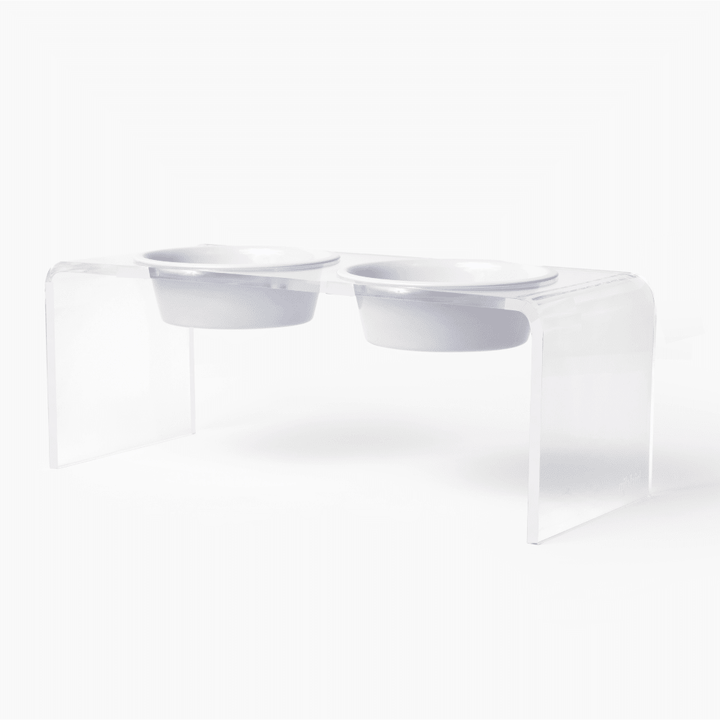 Hiddin Clear Acrylic Double Feeder with White Bowls – 7 in High