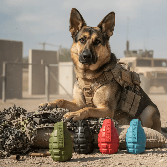 USA-K9 Grenade Rubber Dog Chew Toy Ultra Durable Heavy Duty Red Blue by SodaPup/True Dogs, LLC