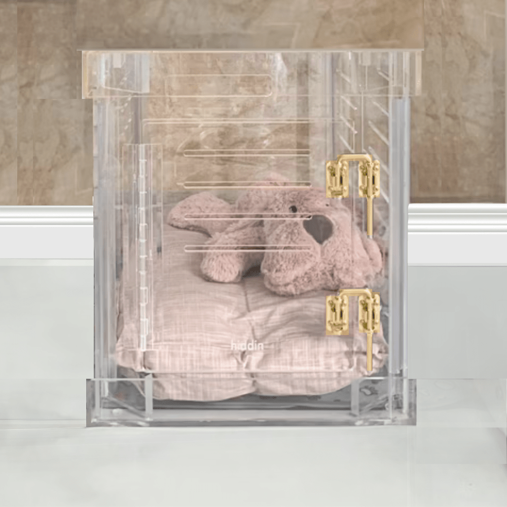 Hiddin Clear Acrylic Dog Crate – Small, Gold Latch