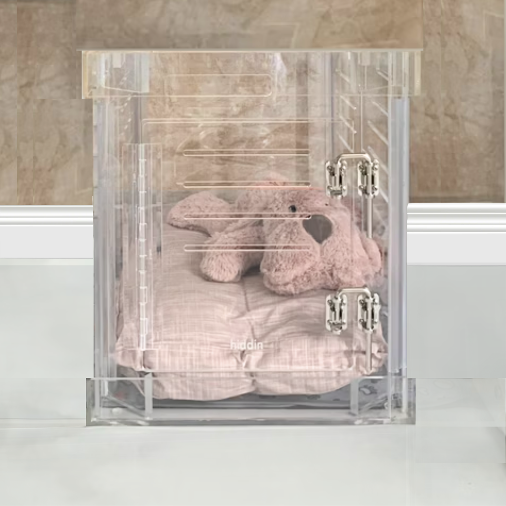 Hiddin Clear Acrylic Dog Crate – Small, Silver Latch