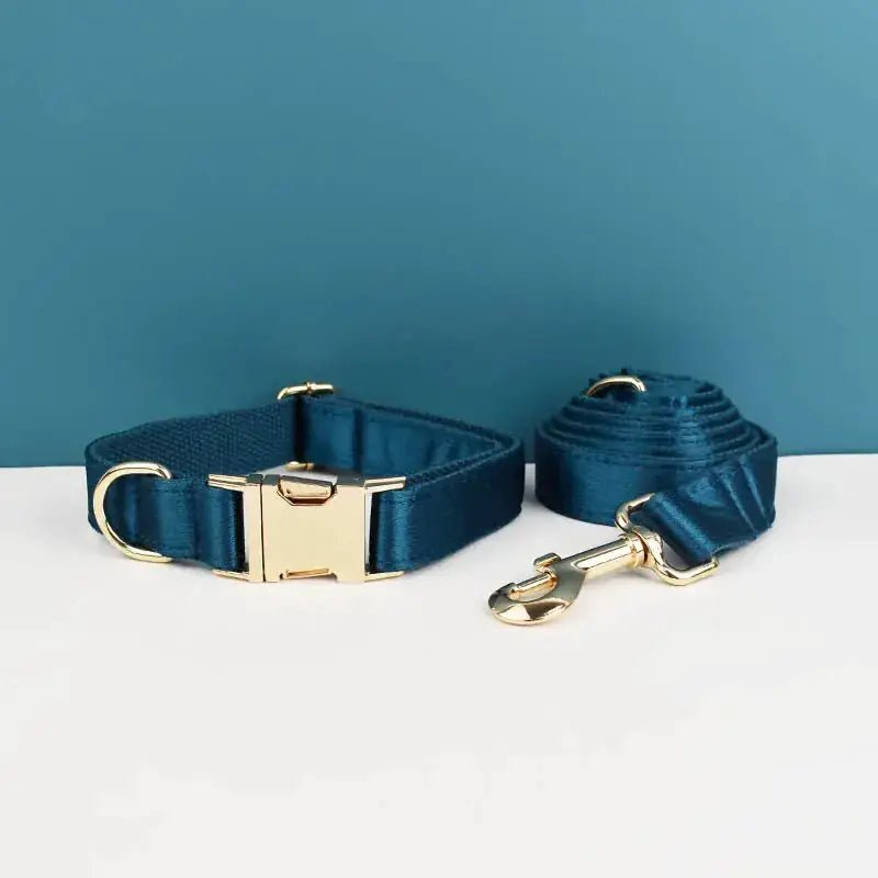 Luxe Blue Green Satin Dog Harness And Leash Set No Pull Custom Matching Pet Walking Gear Style by DDPaws