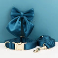 Load image into Gallery viewer, Luxe Blue Green Satin Dog Harness And Leash Set No Pull Custom Matching Pet Walking Gear Style by DDPaws
