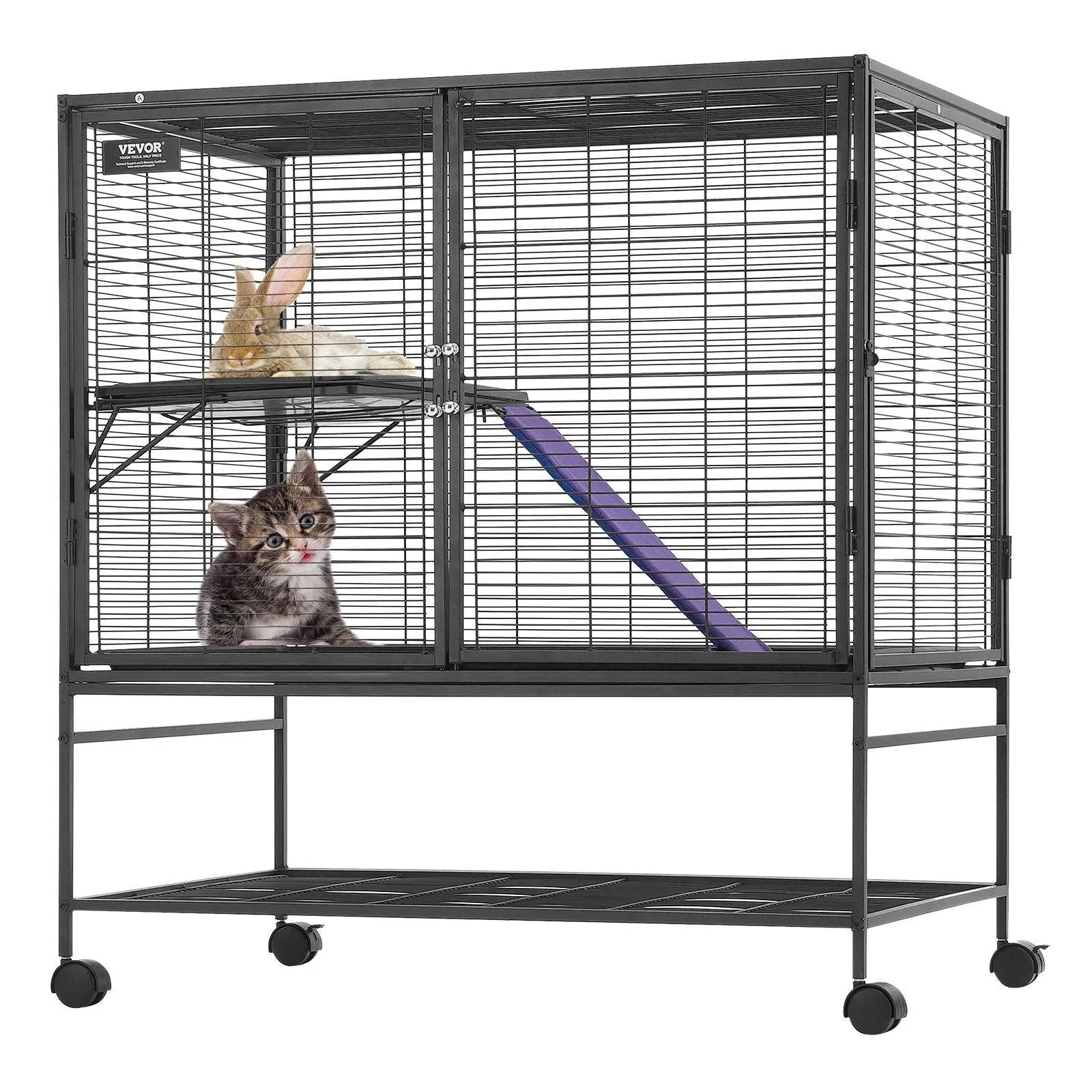 ZenPet 39 In Metal Small Animal Cage 2 Tier Rolling Ramp With Tray by VYSN