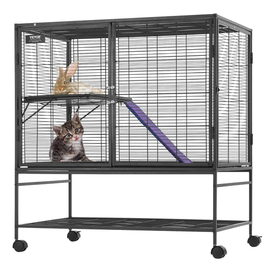ZenPet 39 In Metal Small Animal Cage 2 Tier Rolling Ramp With Tray by VYSN